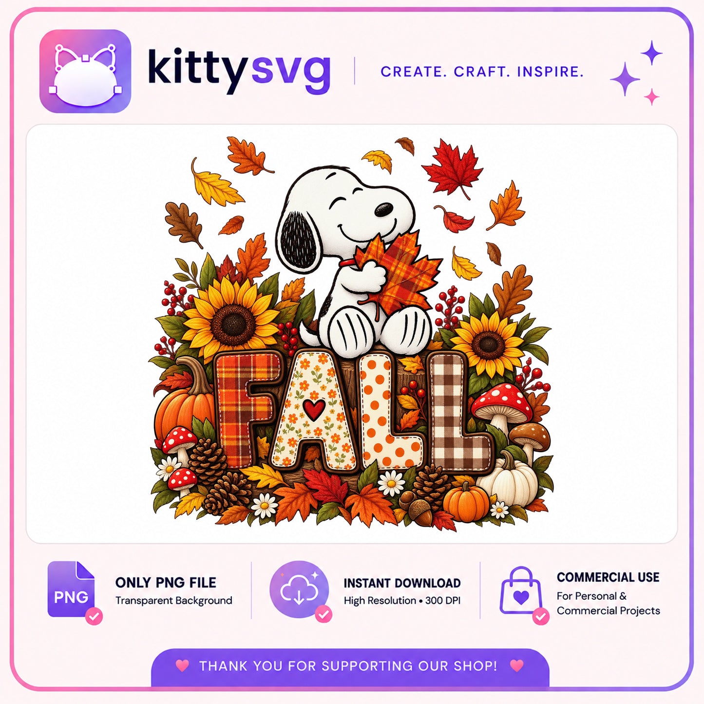 Snoopy Fall PNG, Peanuts Autumn Leaves PNG, Thanksgiving PNG