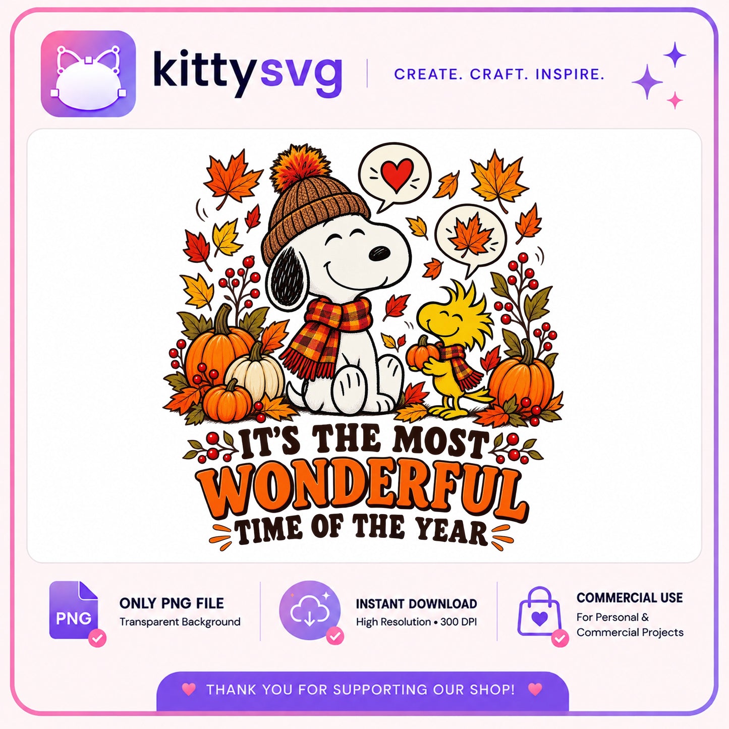 Snoopy Fall PNG, Wonderful Time Of The Year, Thanksgiving PNG