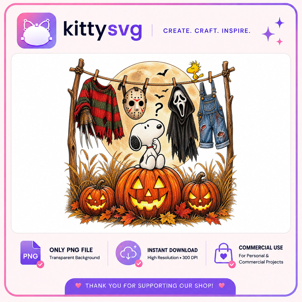 Snoopy Halloween PNG, Horror Movie Costume PNG, Pumpkin PNG