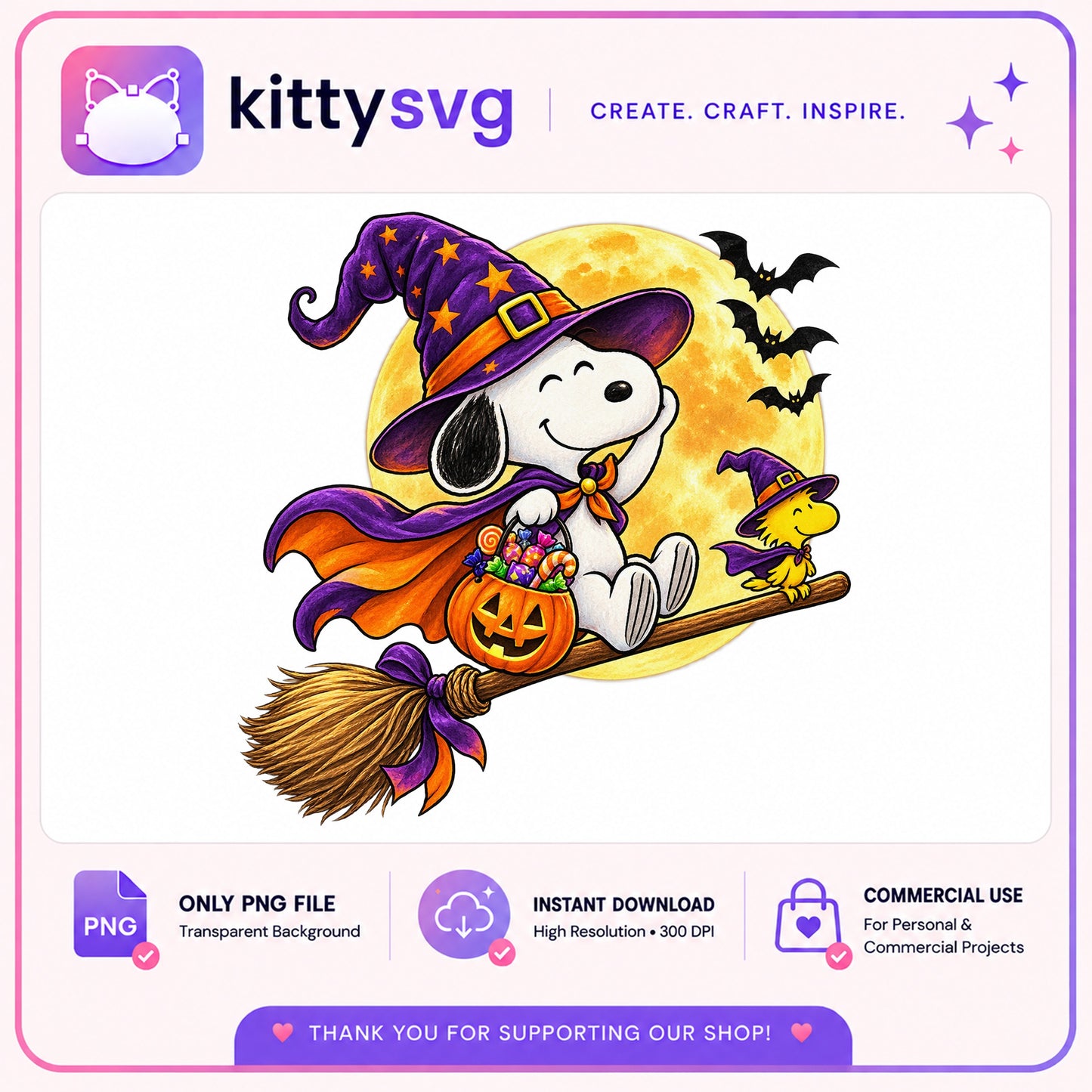 Snoopy Halloween Witch PNG, Peanuts Halloween PNG, Spooky PNG