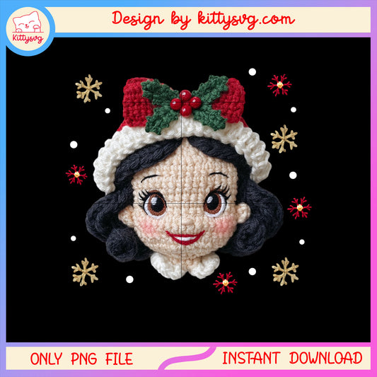 Snow white face christmas patchwork png, snow white princess png