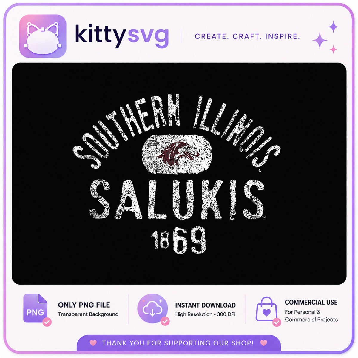 Southern Illinois Salukis PNG, Vintage College Shirt, SIU PNG