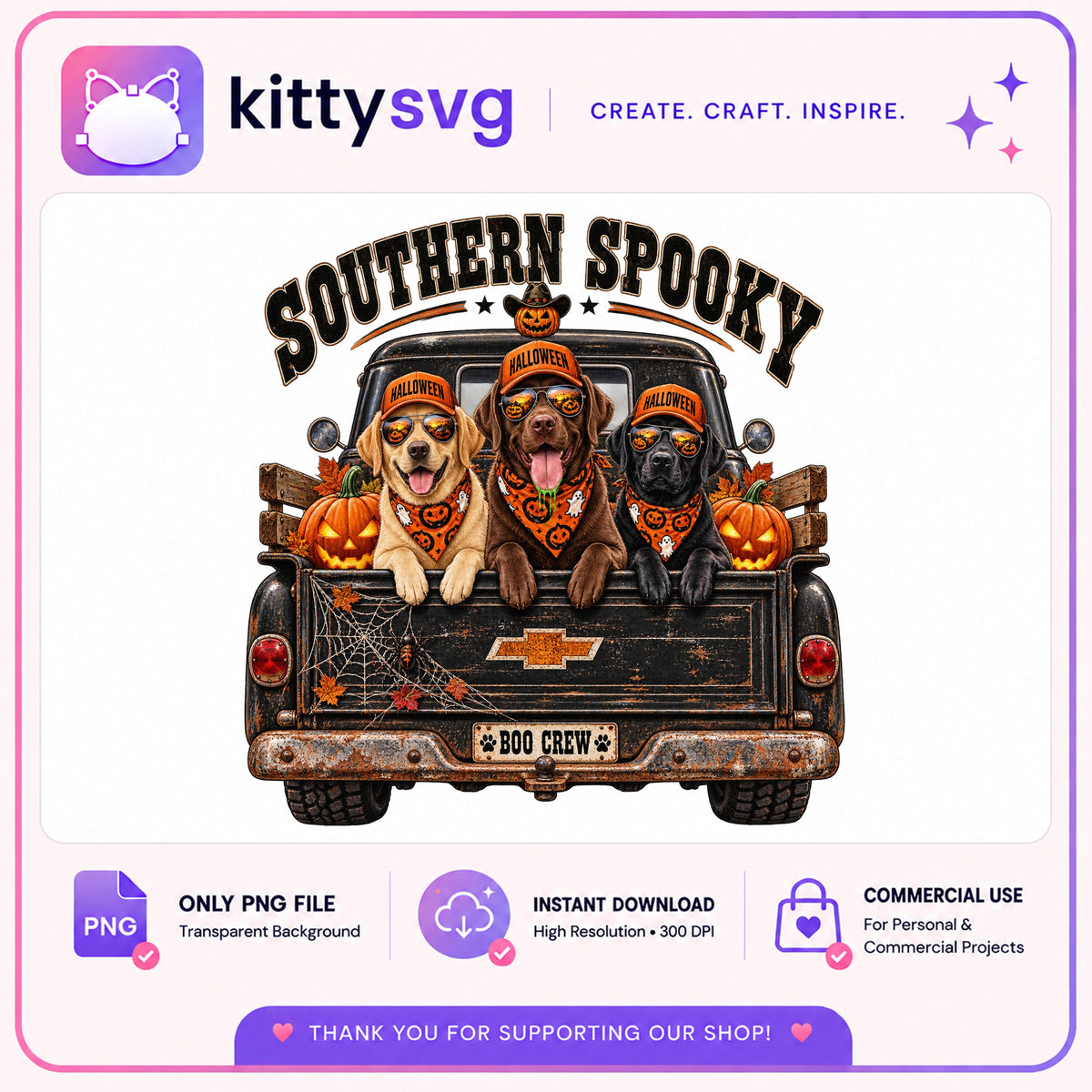 Southern Spooky Dog Halloween PNG, Boo Crew Truck PNG, Lab PNG
