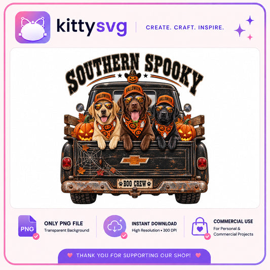 Southern Spooky Dog Halloween PNG, Boo Crew Truck PNG, Lab PNG