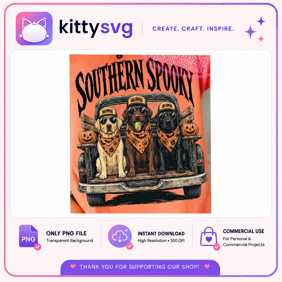 Southern Spooky Halloween Dogs PNG, Labrador Truck PNG, Halloween PNG