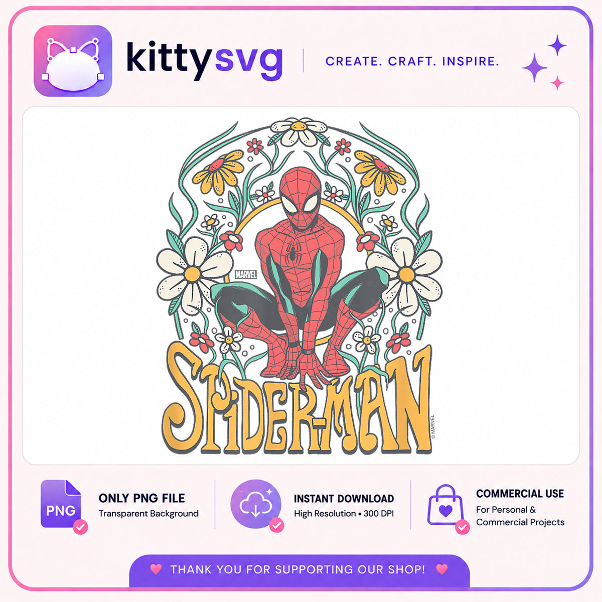 Spiderman Floral PNG, Marvel Superhero PNG, Retro Spiderman PNG