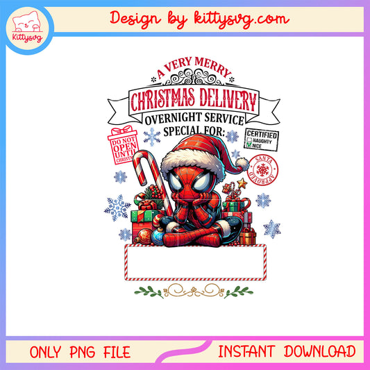 Spiderman a very merry christmas delivery png, spiderman png