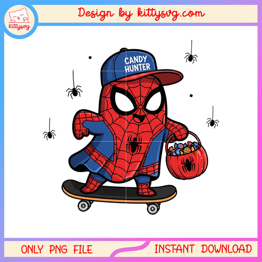 Spiderman skateboarding halloween png, spiderman halloween png