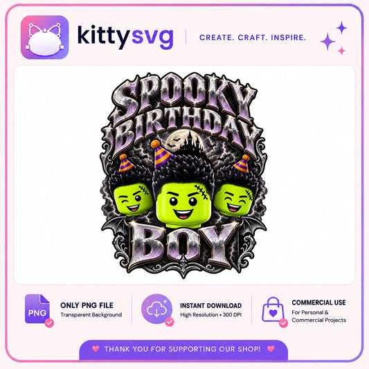 Spooky Birthday Boy PNG, Halloween Birthday PNG, Frankenstein PNG