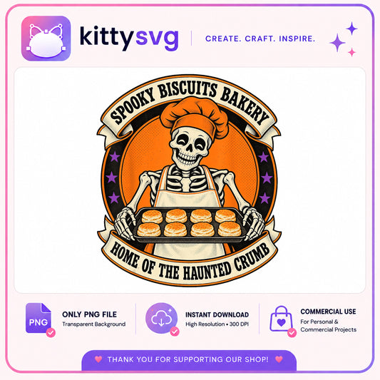 Spooky Biscuits Bakery Skeleton PNG, Halloween Baker PNG, Funny Skull PNG