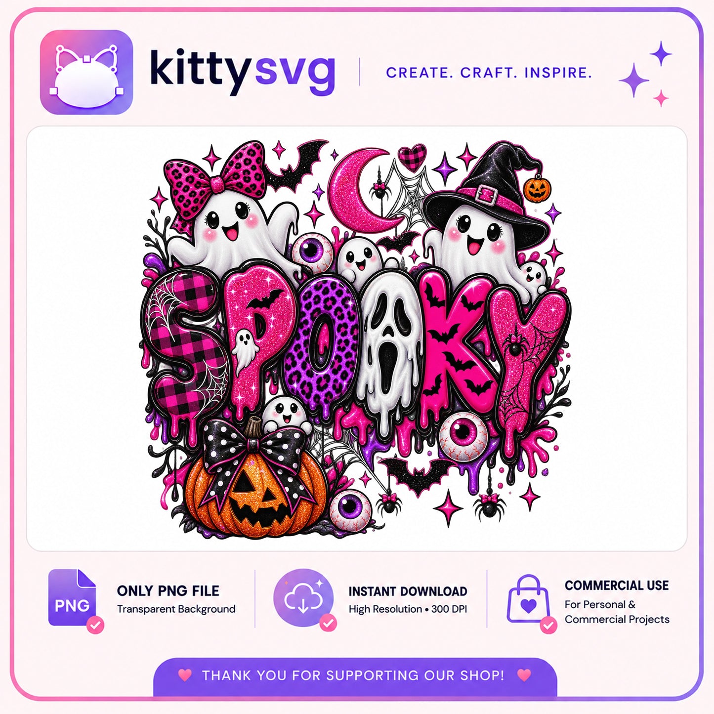 Spooky Ghost Halloween PNG, Pink Halloween Sublimation PNG, Cute Ghost PNG