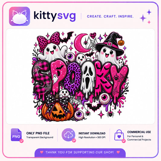 Spooky Ghost Halloween PNG, Pink Halloween Sublimation PNG, Cute Ghost PNG