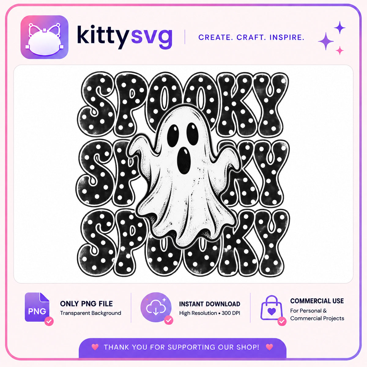 Spooky Ghost Halloween PNG, Retro Ghost Stacked PNG, Halloween PNG