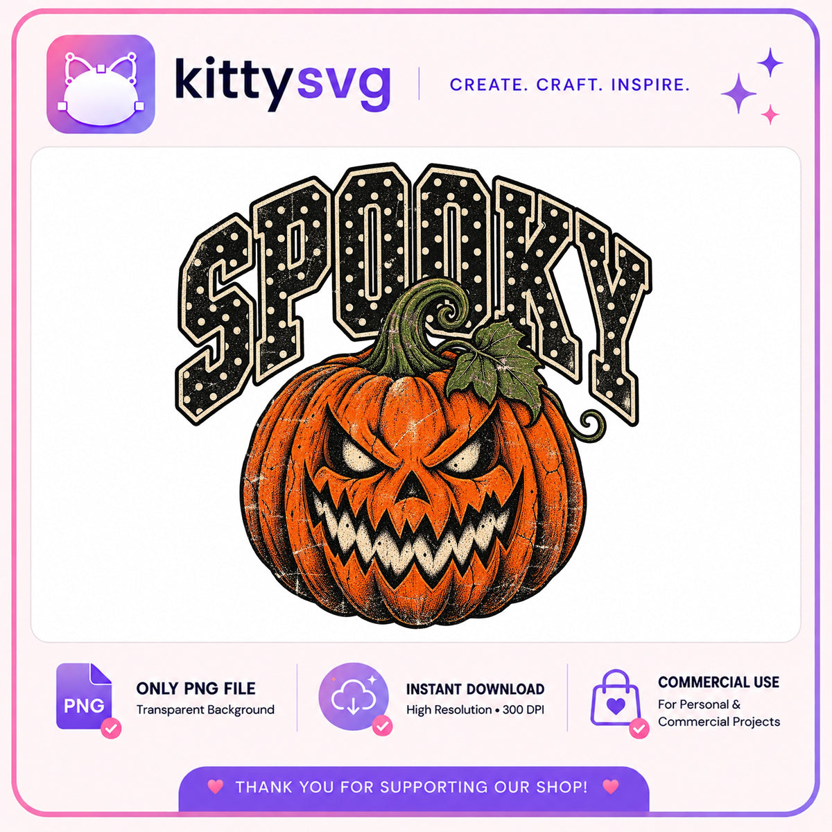Spooky Pumpkin Halloween PNG, Jack O Lantern PNG, Retro Halloween PNG
