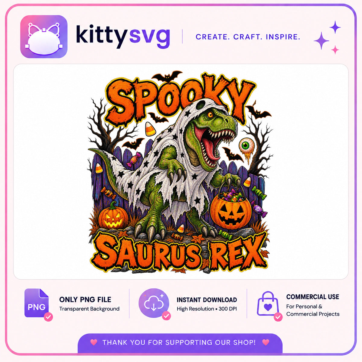 Spooky Saurus Rex Halloween PNG, Dinosaur Halloween PNG, T-Rex PNG