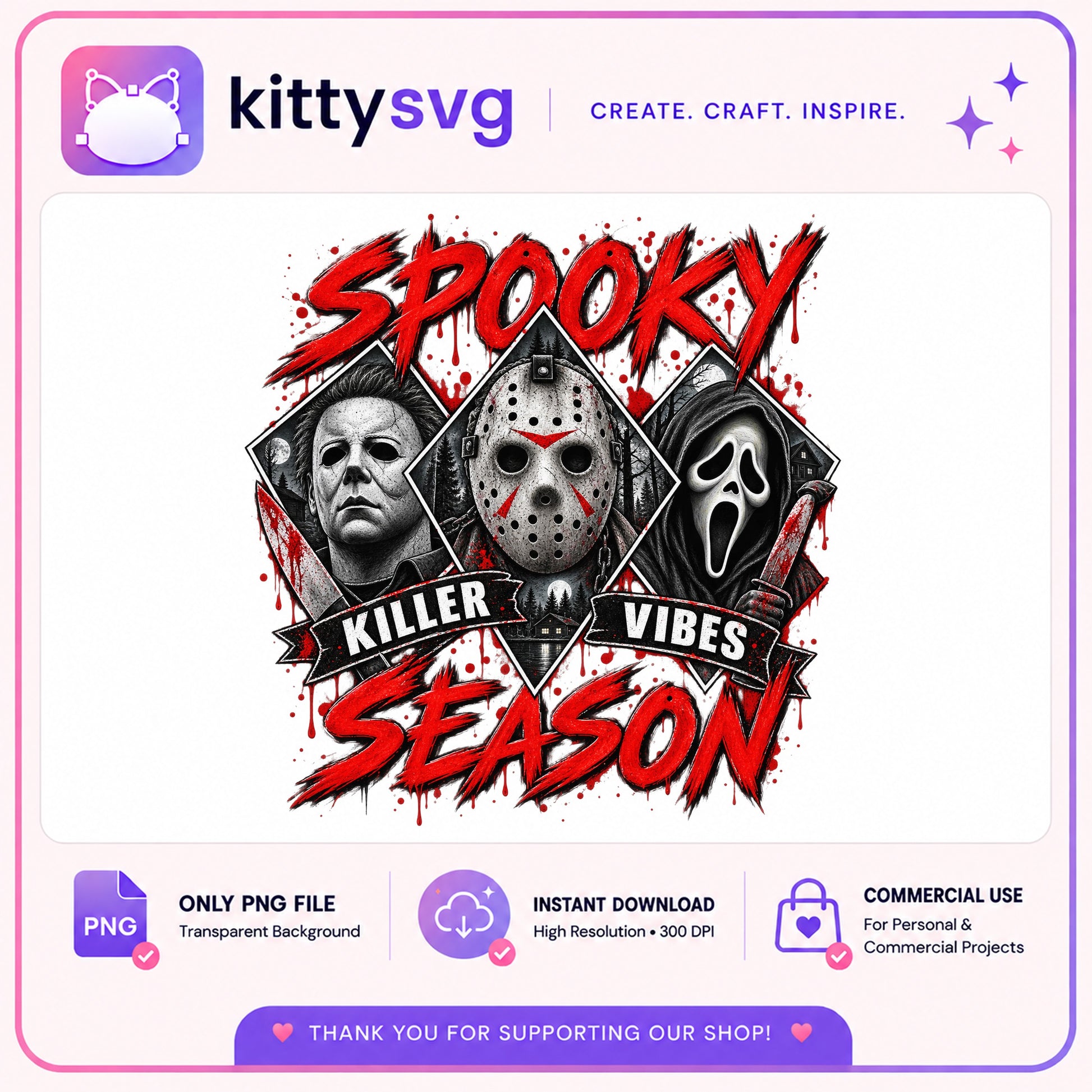 Spooky Season Killer Vibes PNG, Horror Characters PNG, Halloween PNG