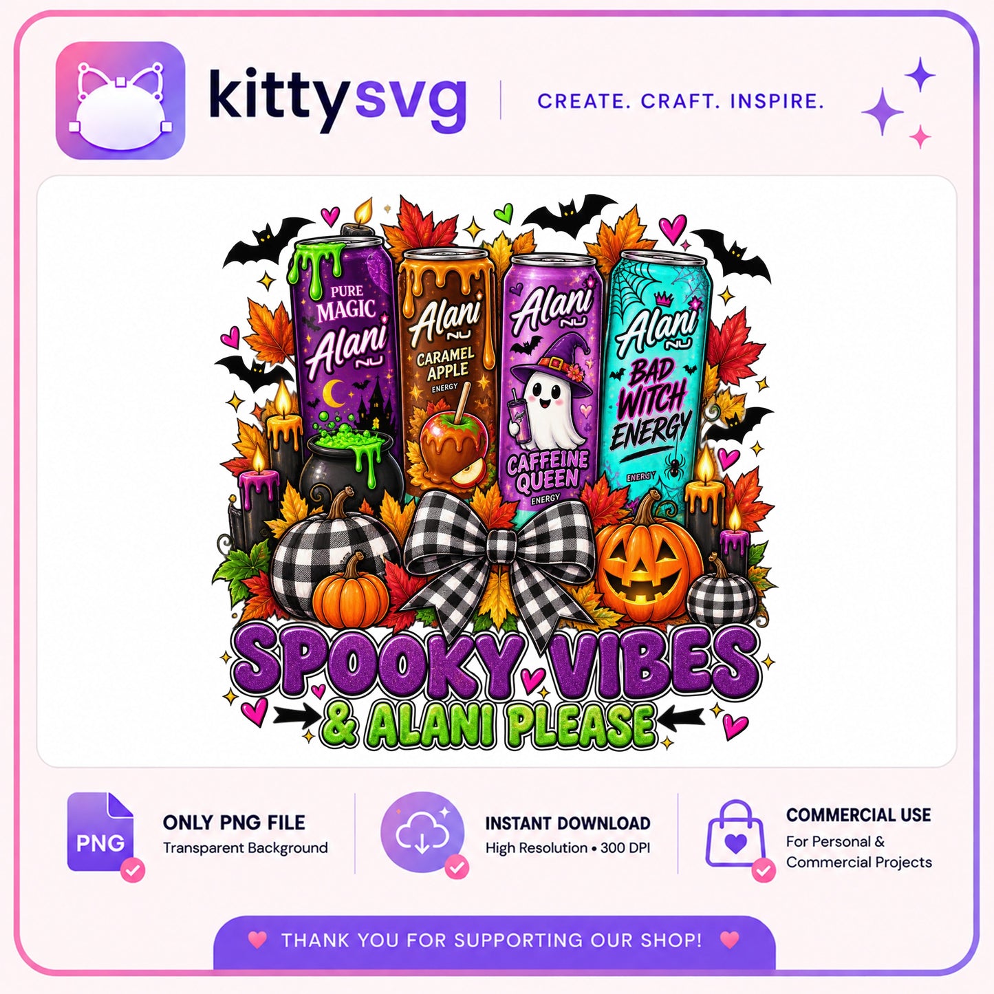Spooky Vibes And Alani Please PNG, Halloween Alani Nu PNG, Fall PNG