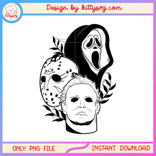 Spooky head halloween characters png, scary movie killers png