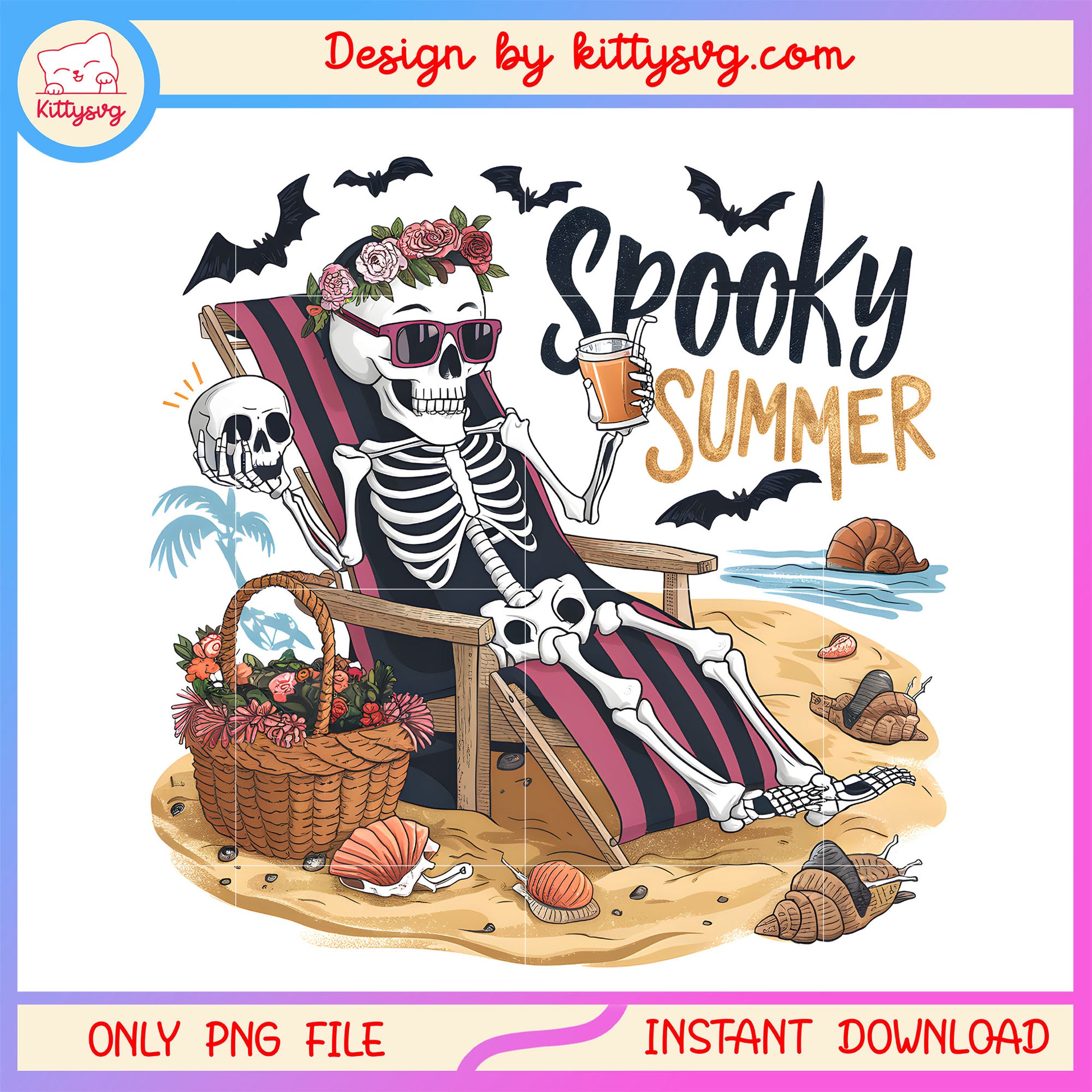 Spooky summer floral skeleton halloween png, spooky summer png, skeleton png