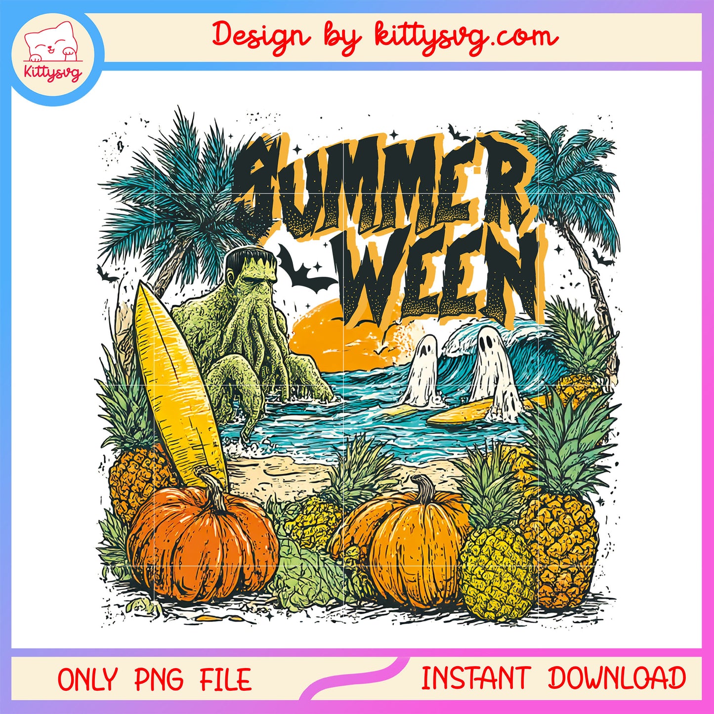Spooky summer halloween png, summerween scary png