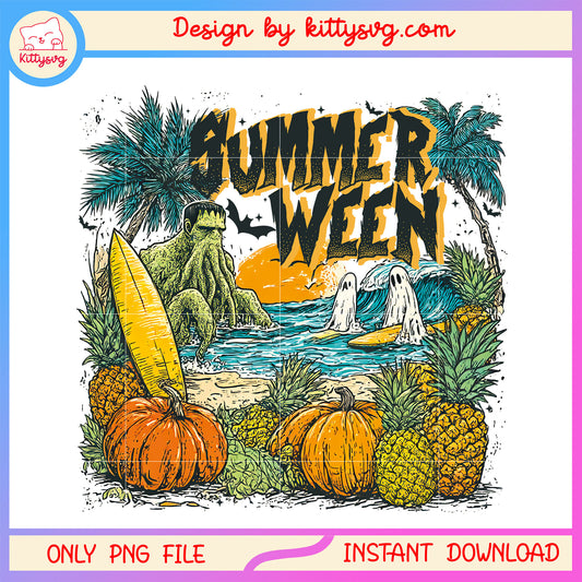 Spooky summer halloween png, summerween scary png