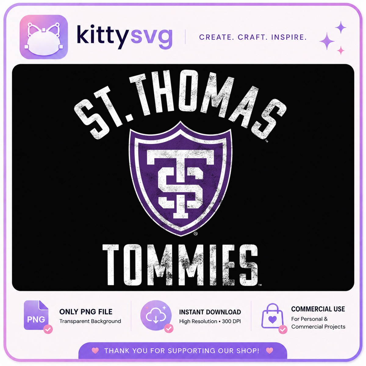 St Thomas Tommies PNG, College Team Logo PNG, Vintage Distressed PNG