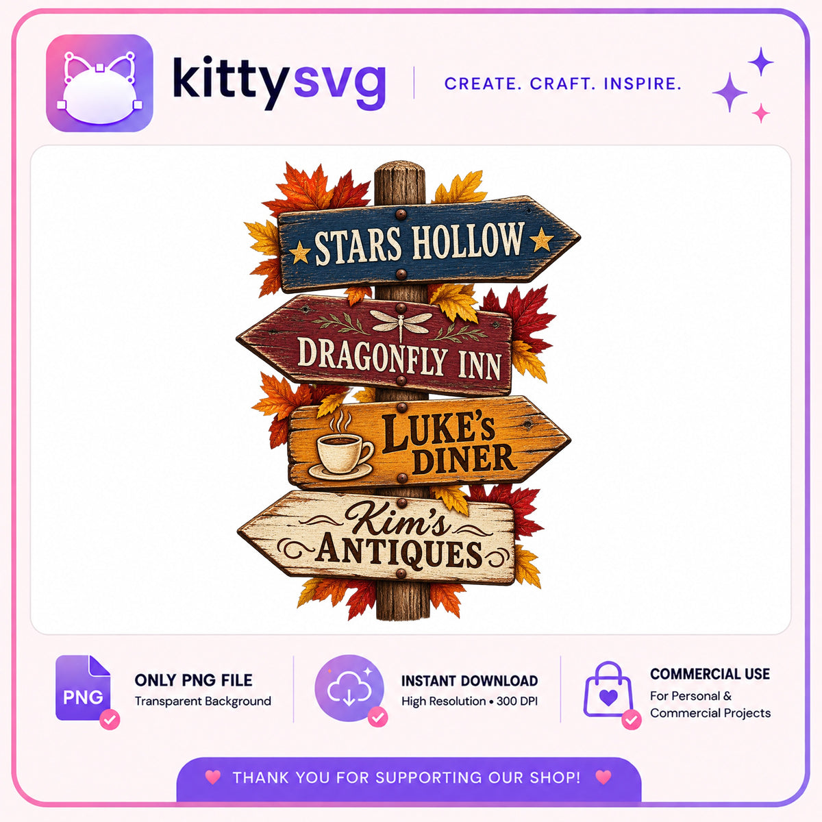 Stars Hollow Street Sign PNG, Gilmore Girls Fall PNG, Luke's Diner PNG