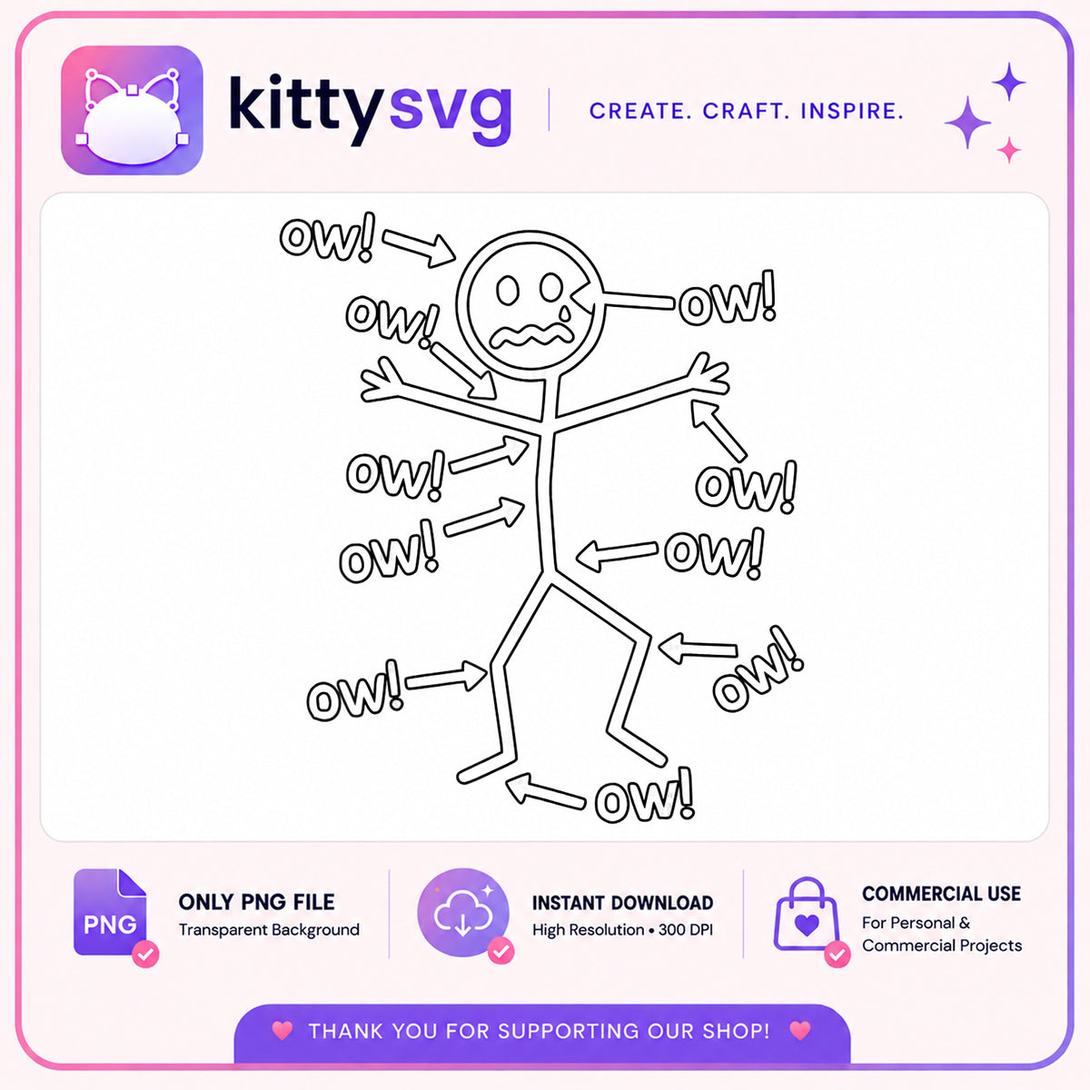 Stick Figure Ow Pain Funny Meme PNG, Humor Clipart PNG, Sarcastic PNG