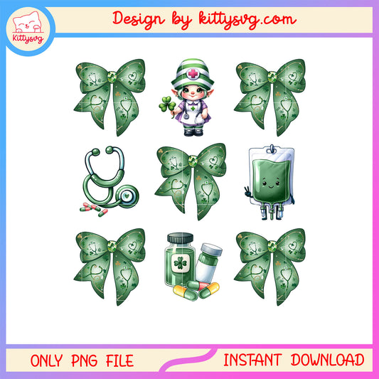 Sticker nurse bow green patrick png, st patrick's day sticker png