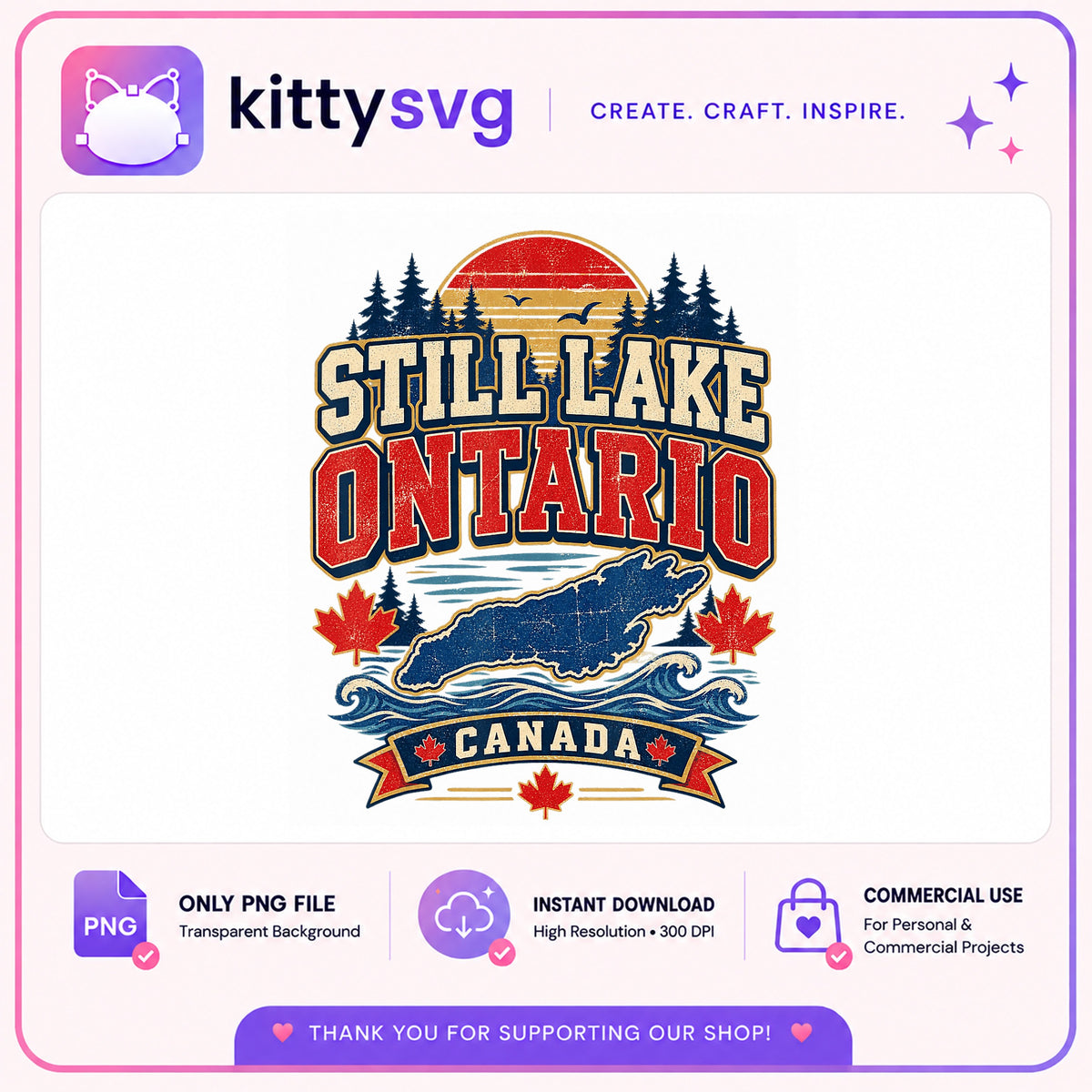 Still Lake Ontario Canada PNG, Vintage Canada Shirt, Lake PNG