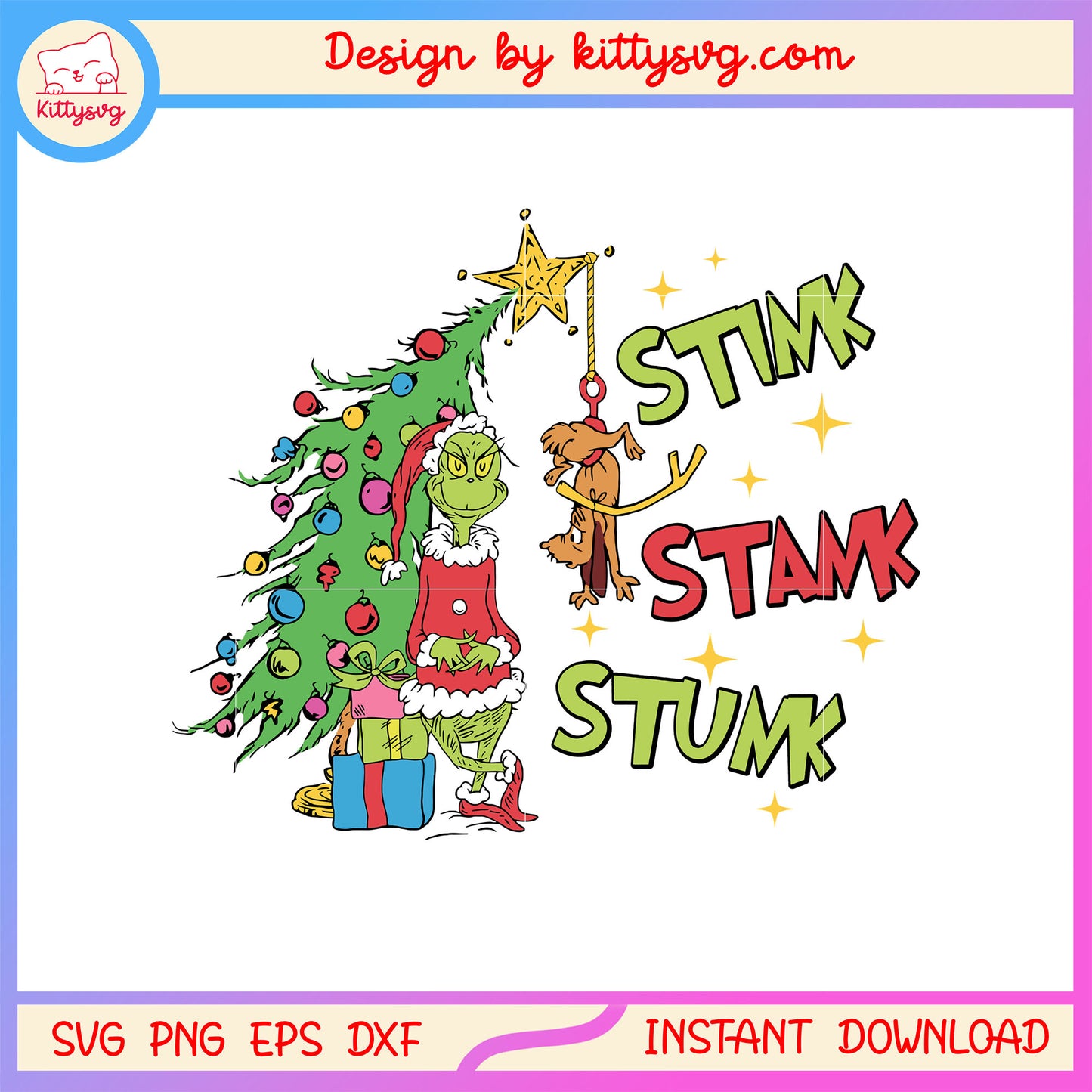 Stink stank stunk grinch with christmas tree svg, christmas art svg