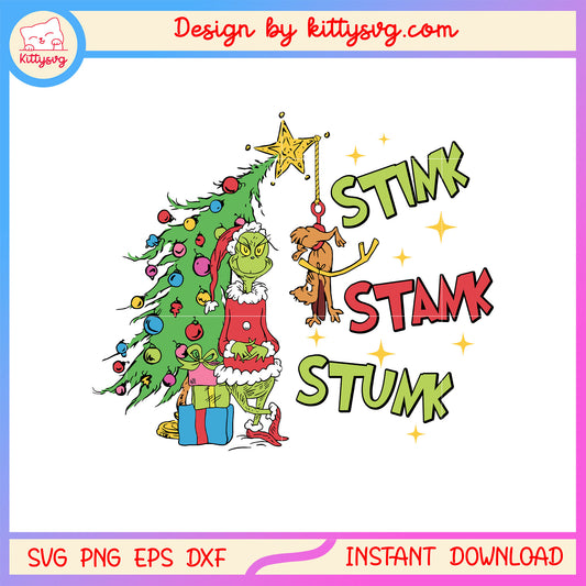 Stink stank stunk grinch with christmas tree svg, christmas art svg