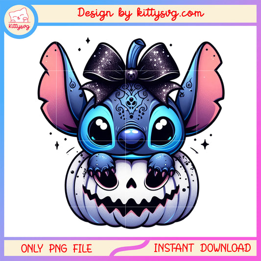 Stitch and pumpkin halloween png, horror pumpkin png