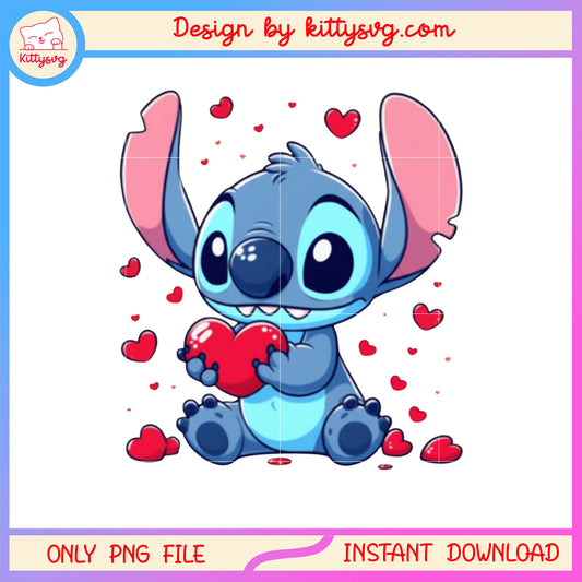 Stitch cute hearts valentine png, stitch valentines day​​ png
