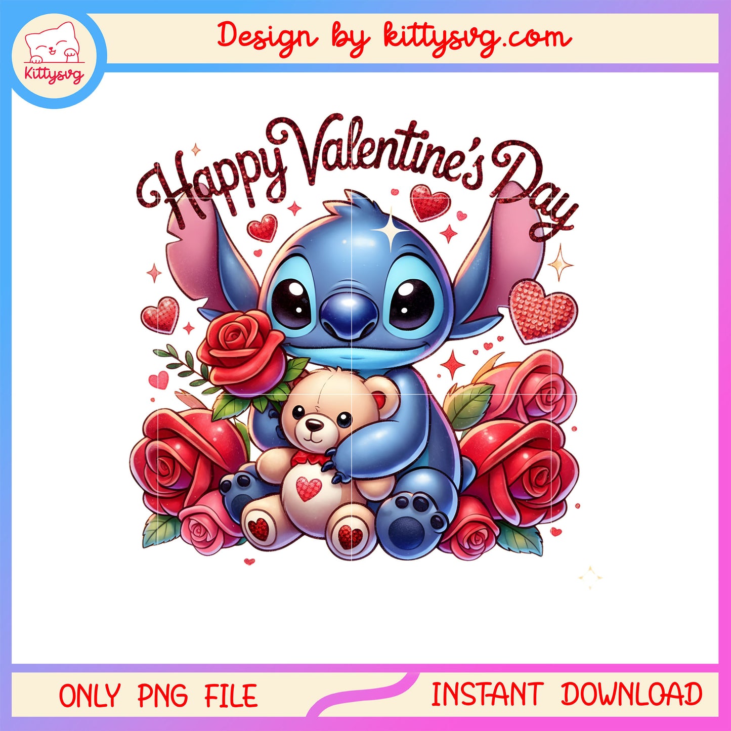 Stitch hug bear valentine png, stitch valentines day​​ png