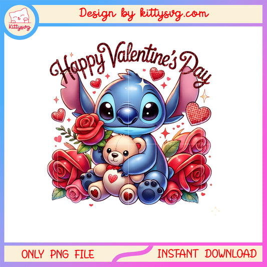 Stitch hug bear valentine png, stitch valentines day​​ png