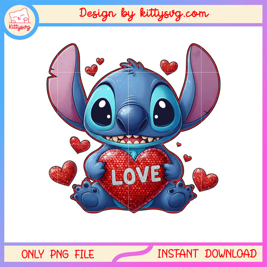 Stitch hug heart valentine png, stitch valentines day​​ png