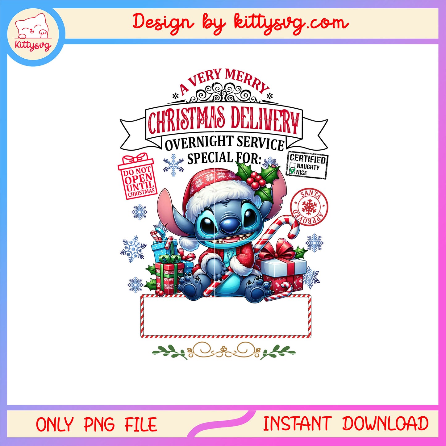 Stitch very merry christmas delivery png, disney lilo stitch png