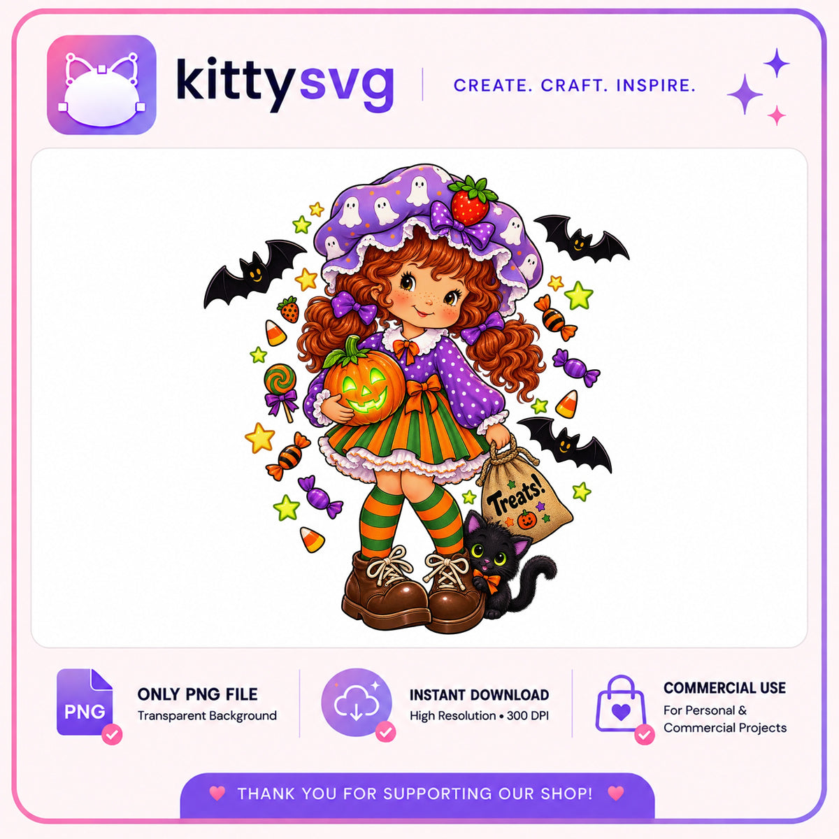 Strawberry Shortcake Halloween PNG, Trick Or Treat PNG, Cute Girl PNG