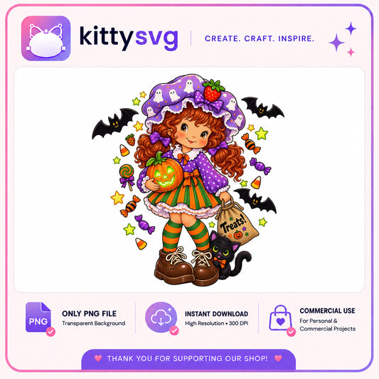 Strawberry Shortcake Halloween PNG, Trick Or Treat PNG, Cute Girl PNG
