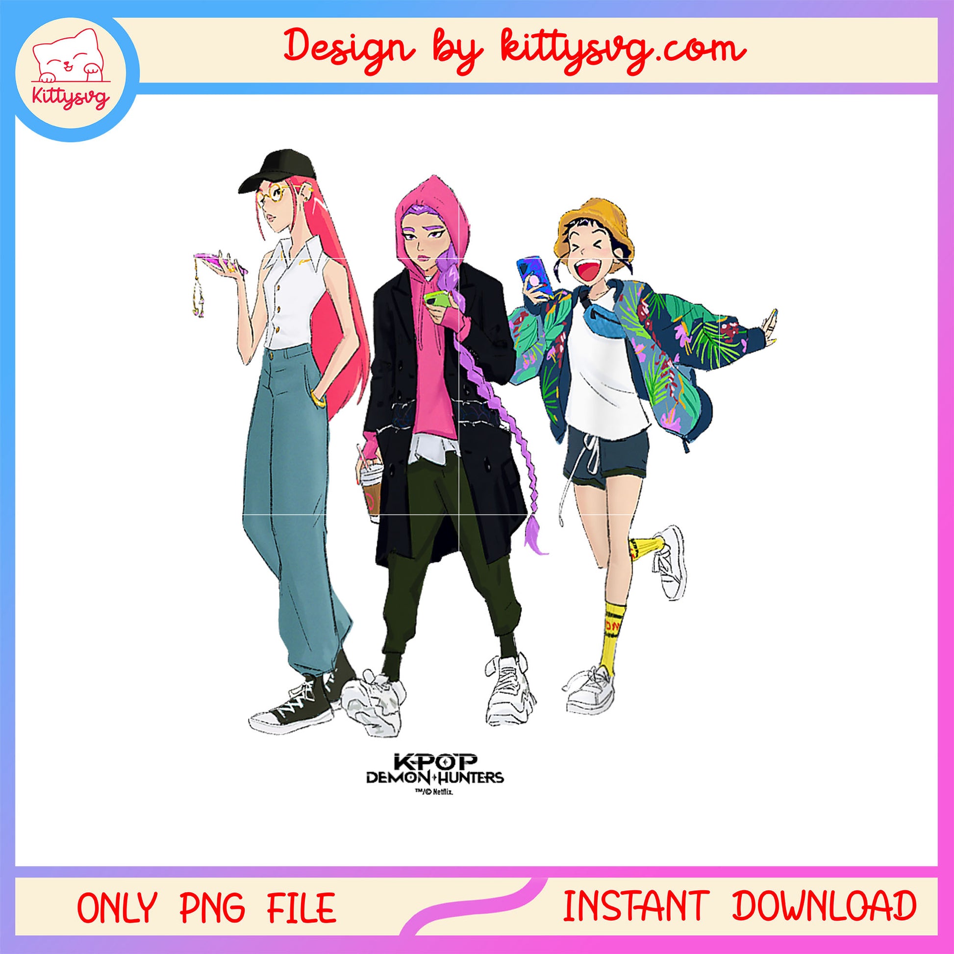 Street style fashion huntrix band design png, the huntrix png
