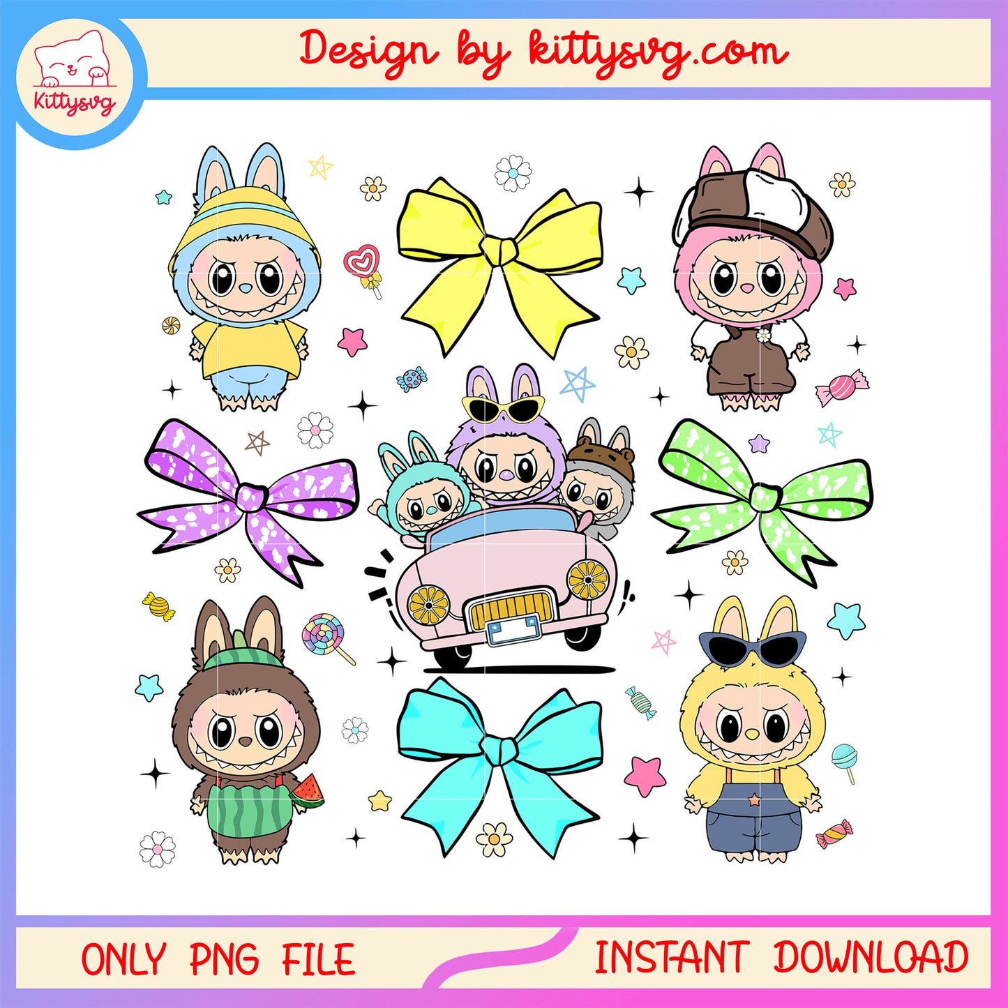 Summer labubu coquette ribbon costumes clipart design png, labubu art png