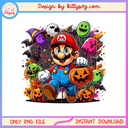 Super mario hallween pumpkin  design png, halloween super mario png