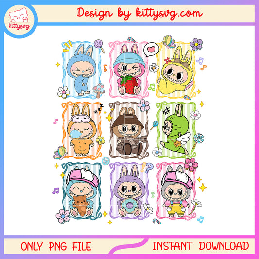 Sweetie food labubu doll costume frame png, the monsters labubu png