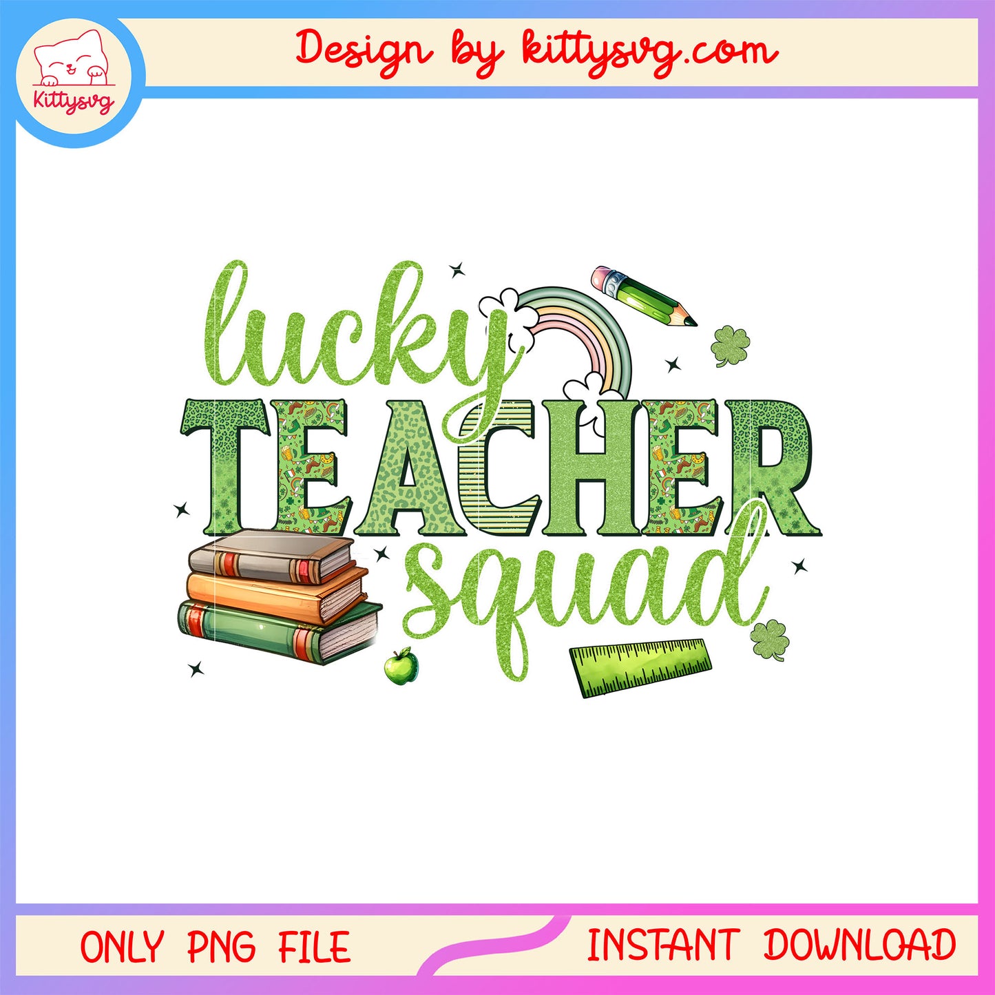 Teacher rainbow green patrick png, st patrick's day green png