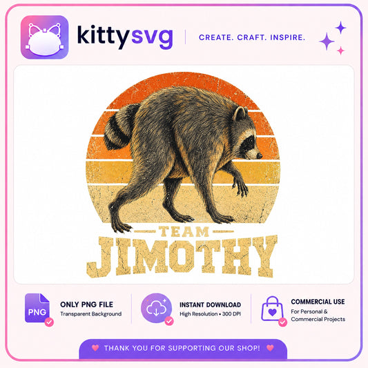 Team Jimothy Raccoon PNG, Vintage Retro Sunset PNG, Funny Raccoon PNG