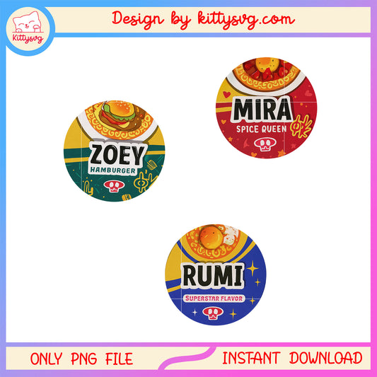 Team girl noodles design png, mira png, rumi png, zoey png