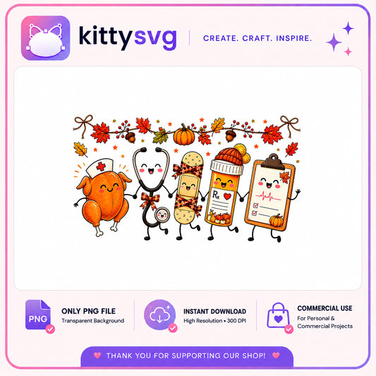 Thanksgiving Nurse PNG, Fall Medical Clipart PNG, Turkey Nurse PNG
