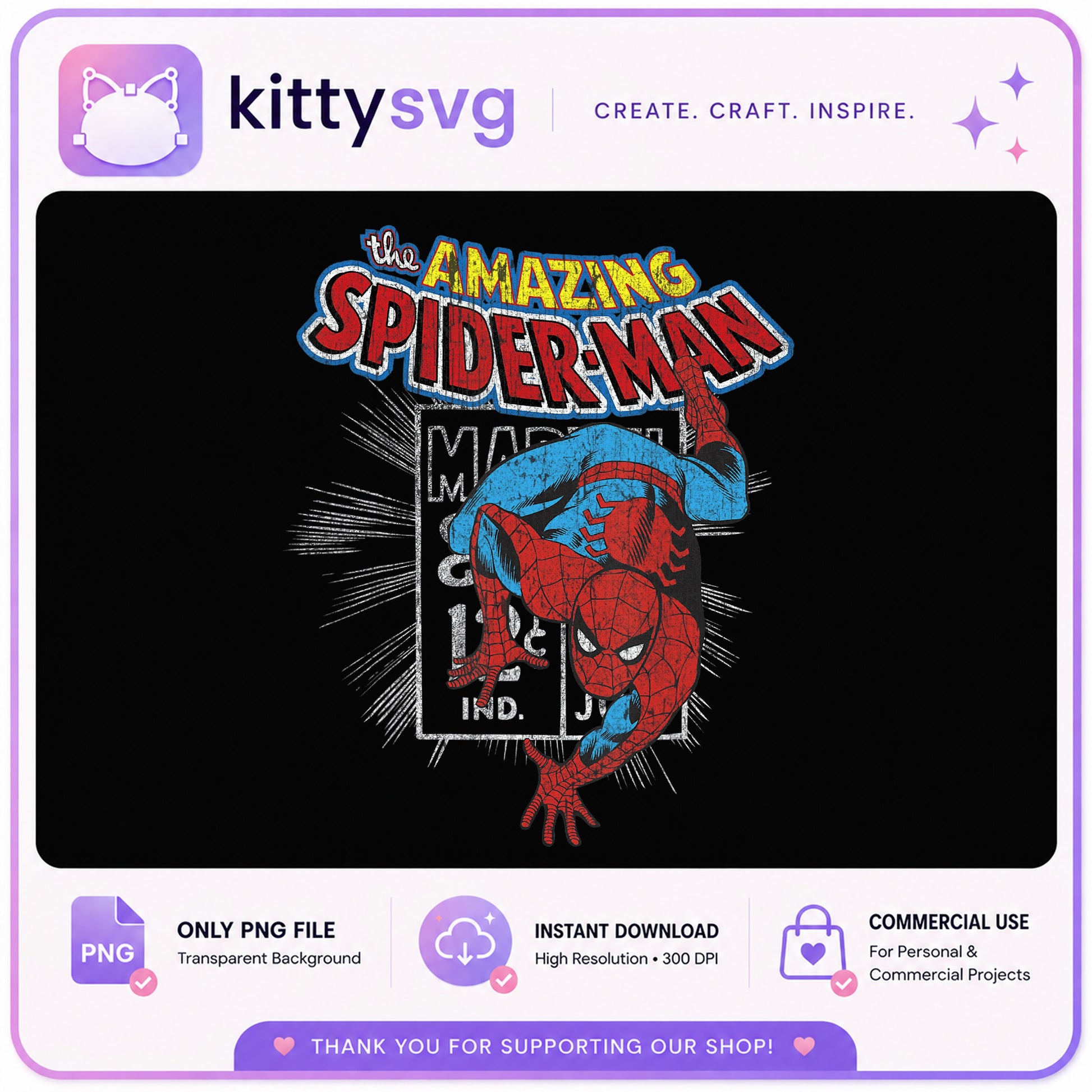 The Amazing Spider-Man Vintage PNG, Marvel Comics PNG, Retro Superhero PNG