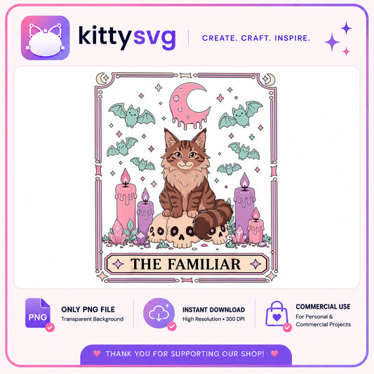 The Familiar Tarot Card Cat PNG, Witch Cat PNG, Halloween PNG